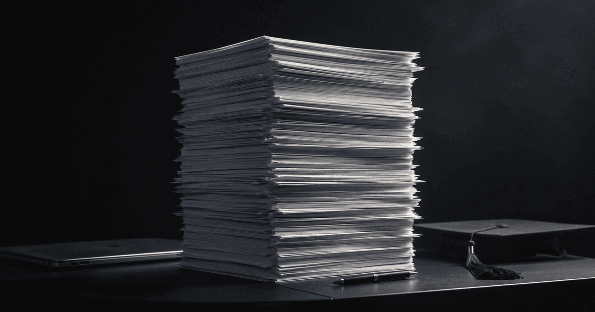 A tall stack of paper resumes on a dark surface. The cover image for the Gen Z first-job playbook.