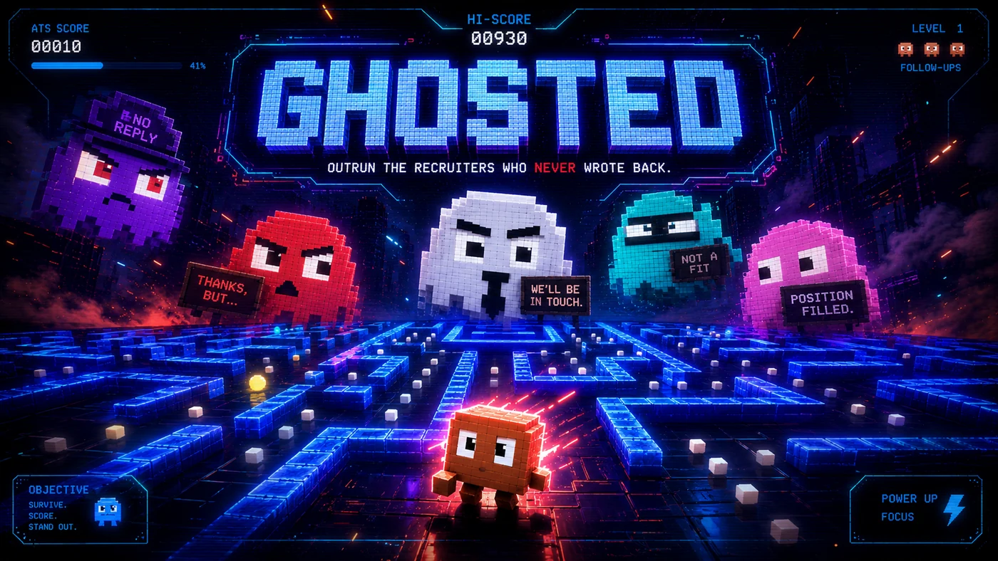Play Ghosted. Work the job board while four ghosting recruiters chase you. Grab Orby's warm intro and the tables turn. Clear the board before they corner you.
